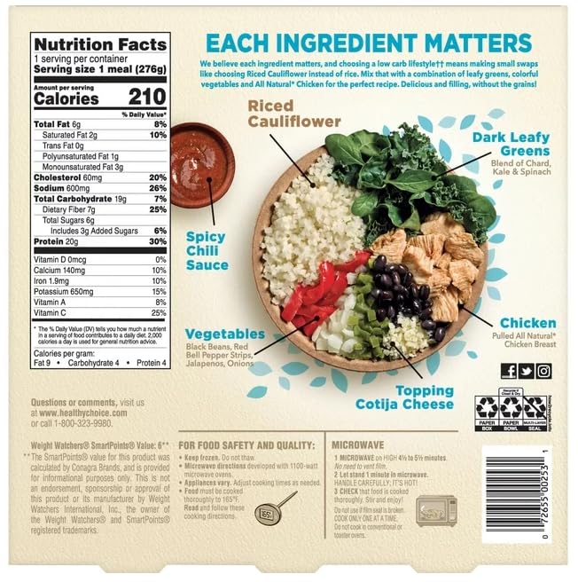 Spicy Black Bean Chicken Cauliflower Frozen Meal 9.25oz Pack of 6 k7