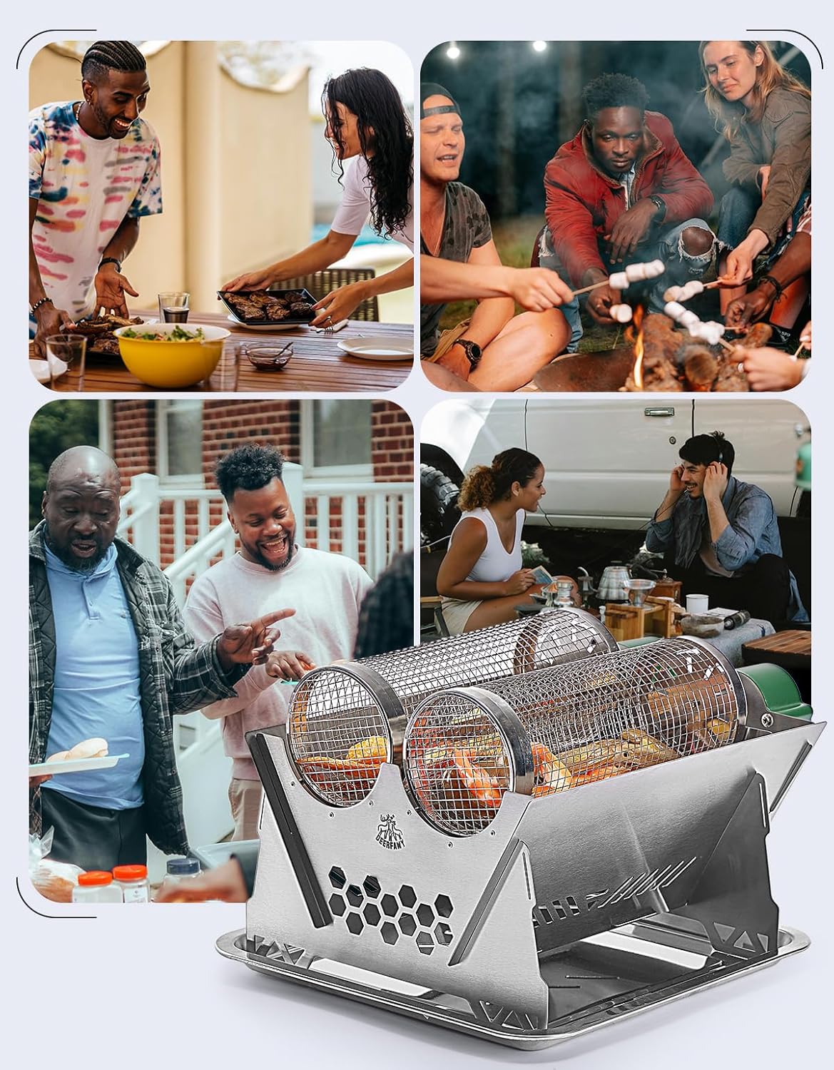 Charcoal Grill Rotisserie Kit, Electric BBQ with 3 Rotating Baskets A7k