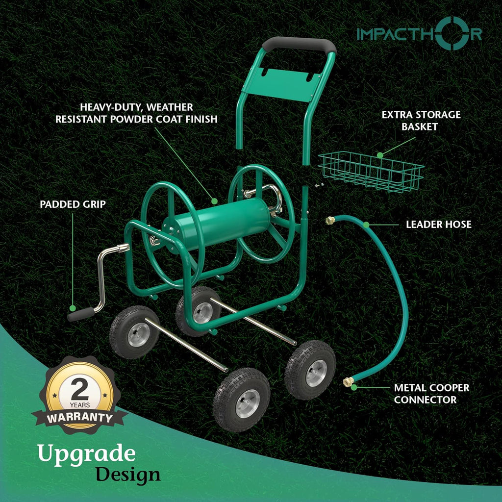 Garden Hose Reel Cart with Wheels, Heavy Duty, Waterproof Cover A7