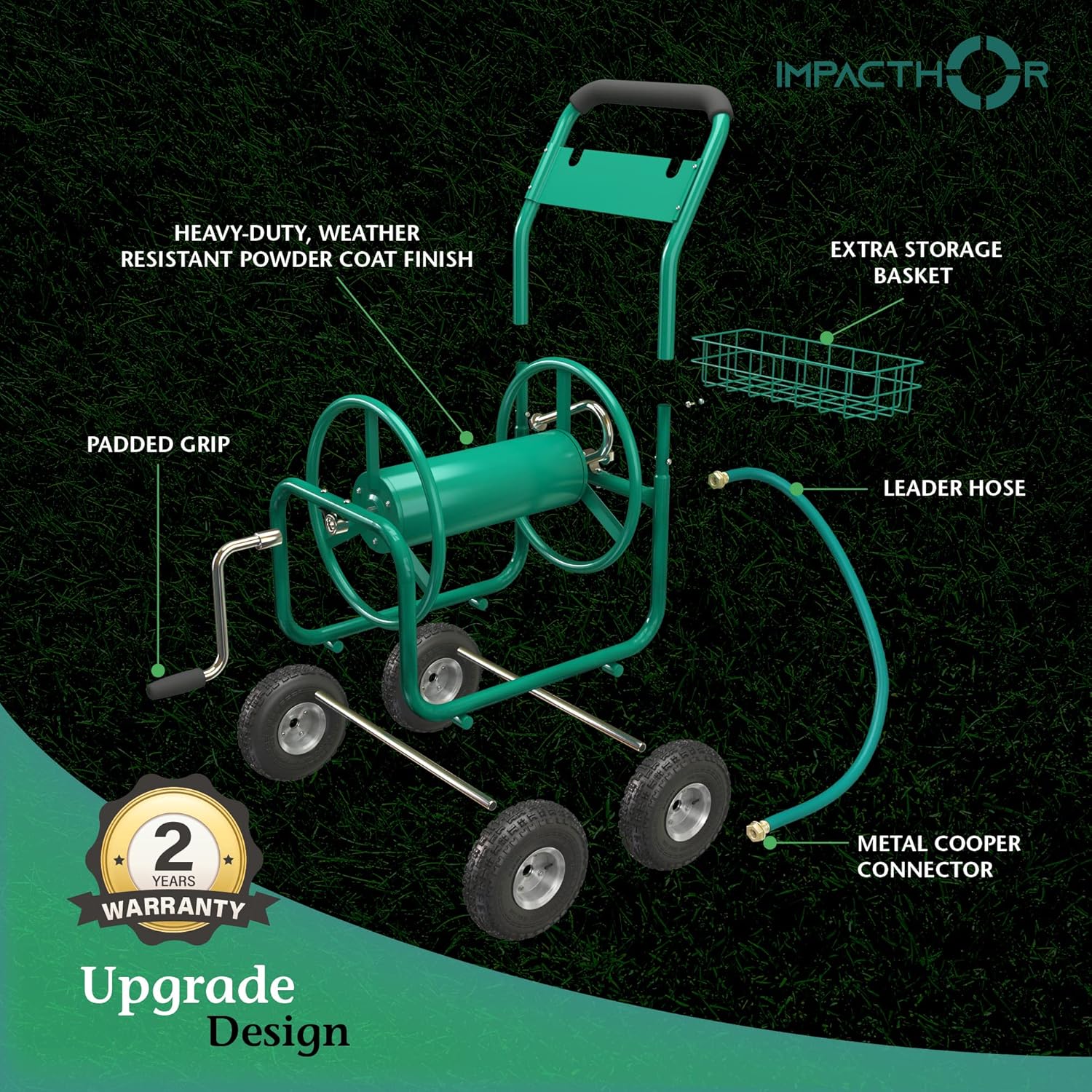 Garden Hose Reel Cart with Wheels, Heavy Duty, Waterproof Cover A7