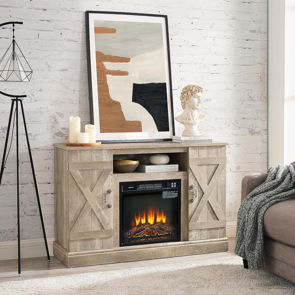 Electric Fireplace TV Stand for Living Room up to 50in Light Gray k7