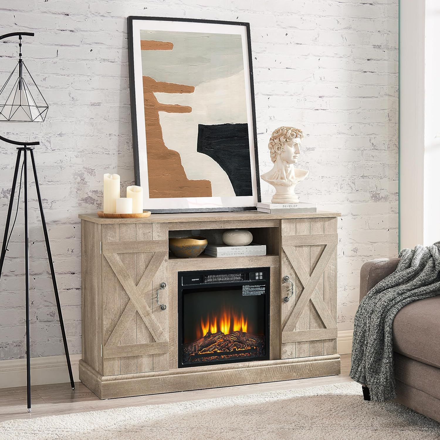 Electric Fireplace TV Stand for Living Room up to 50in Light Gray k7