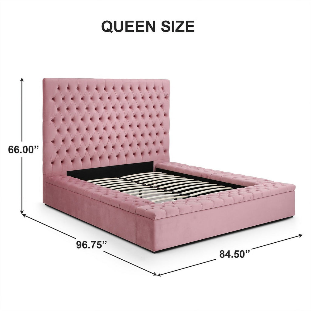 Velvet Upholstered Platform Queen Bed Pink k7m