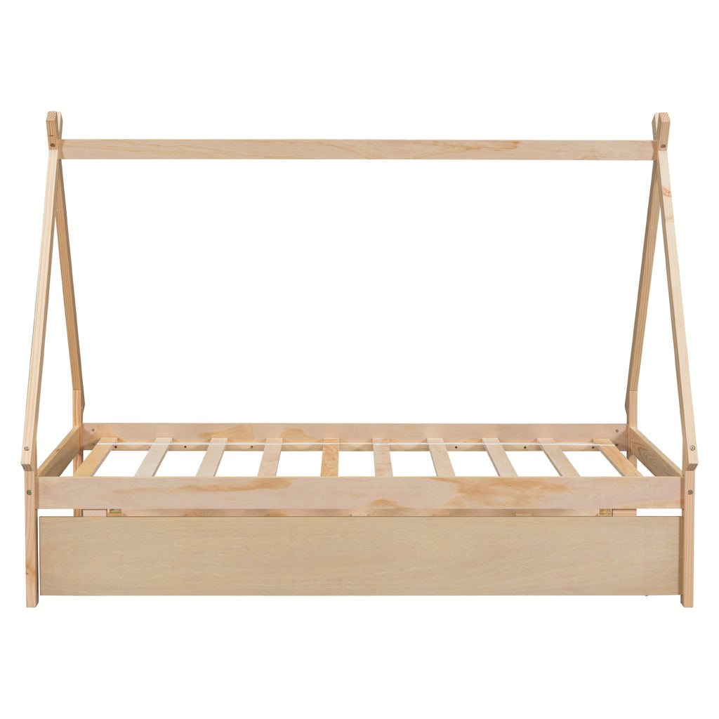Twin Size Floor Bed with Trundle, Natural k7