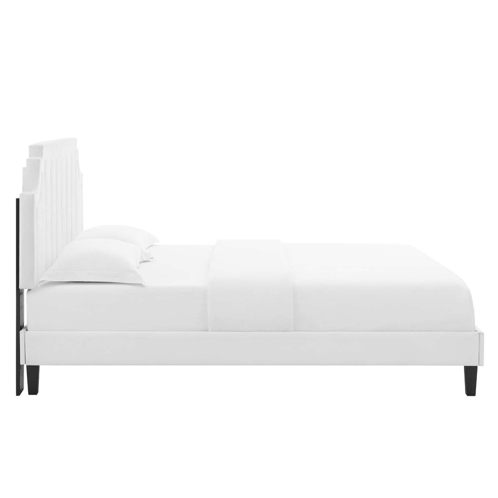 King Platform Bed White Velvet A7