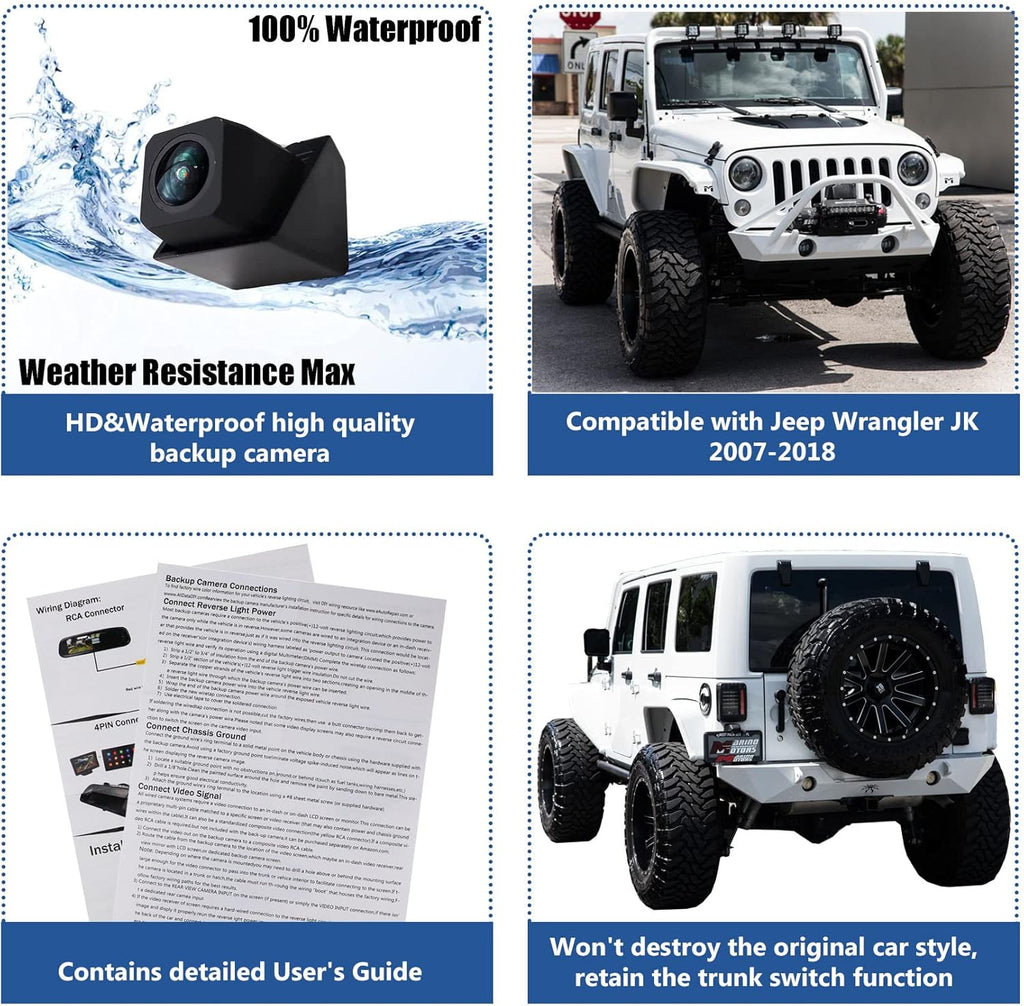 Car Backup Camera Rear View for Jeep Wrangler JK 2007-2018 Spare Tire Mount A7k