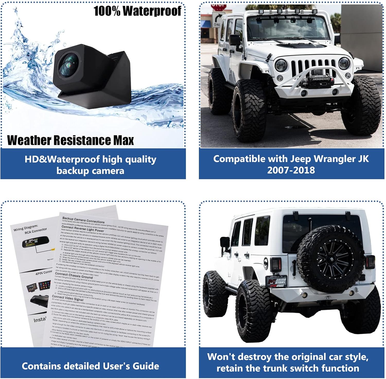 Car Backup Camera Rear View for Jeep Wrangler JK 2007-2018 Spare Tire Mount A7k