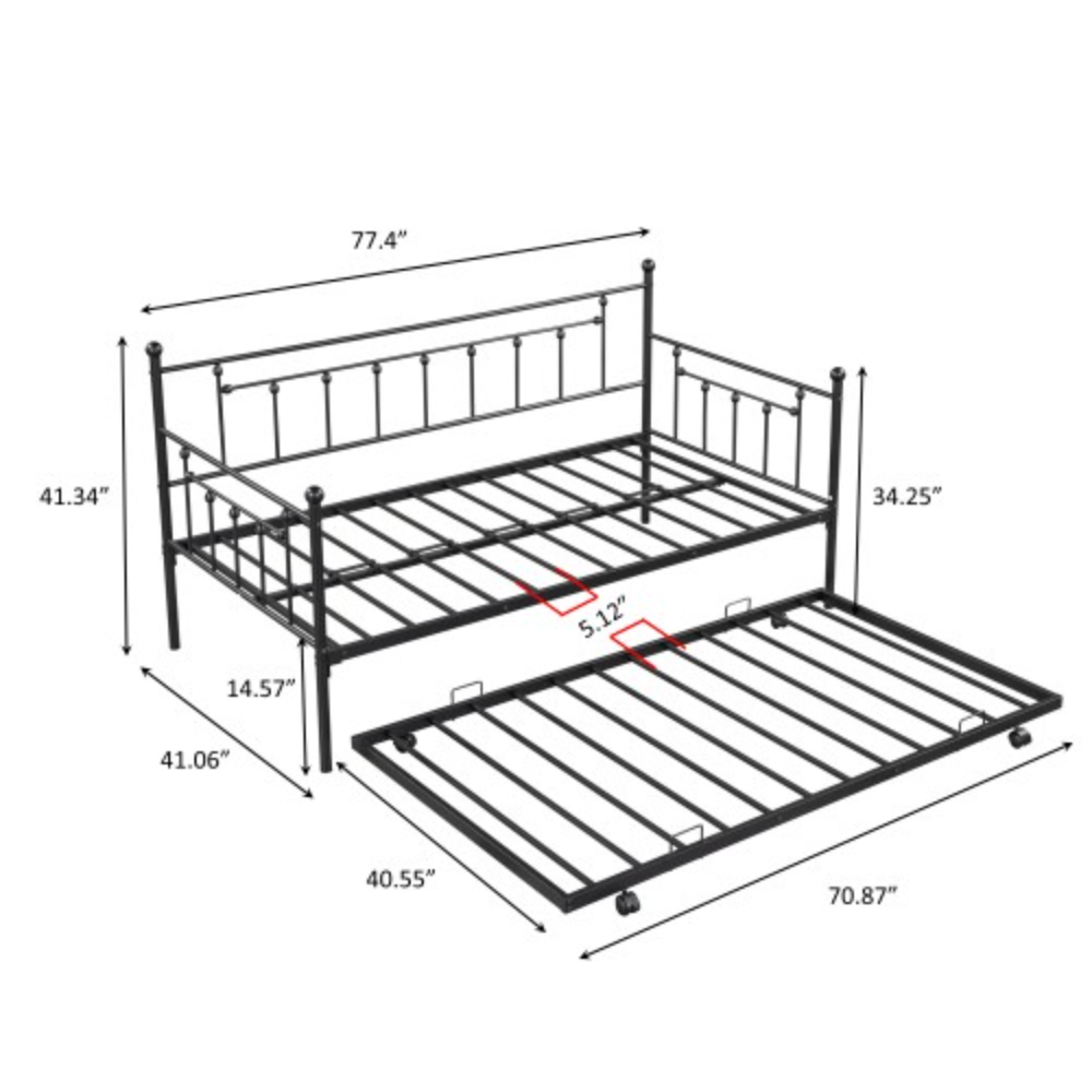 Daybed with Trundle Black Metal k7