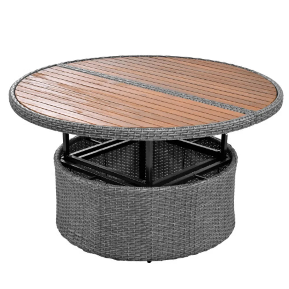 Patio 5-Piece Round Rattan Sectional Sofa Set with Liftable Table a7