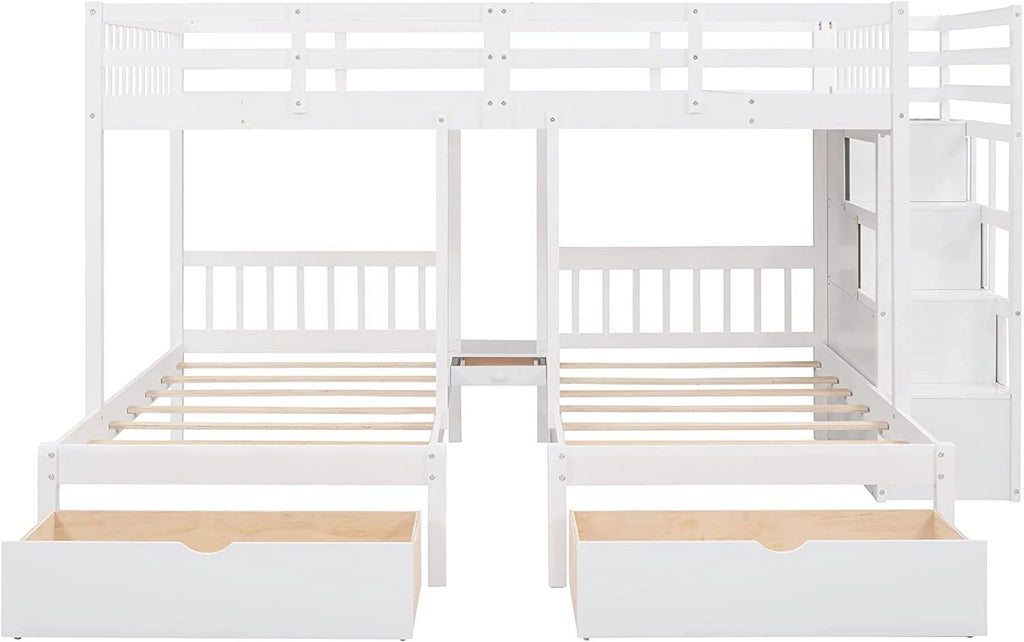 Twin & Twin Bunk Bed with Drawers and Guardrails k7