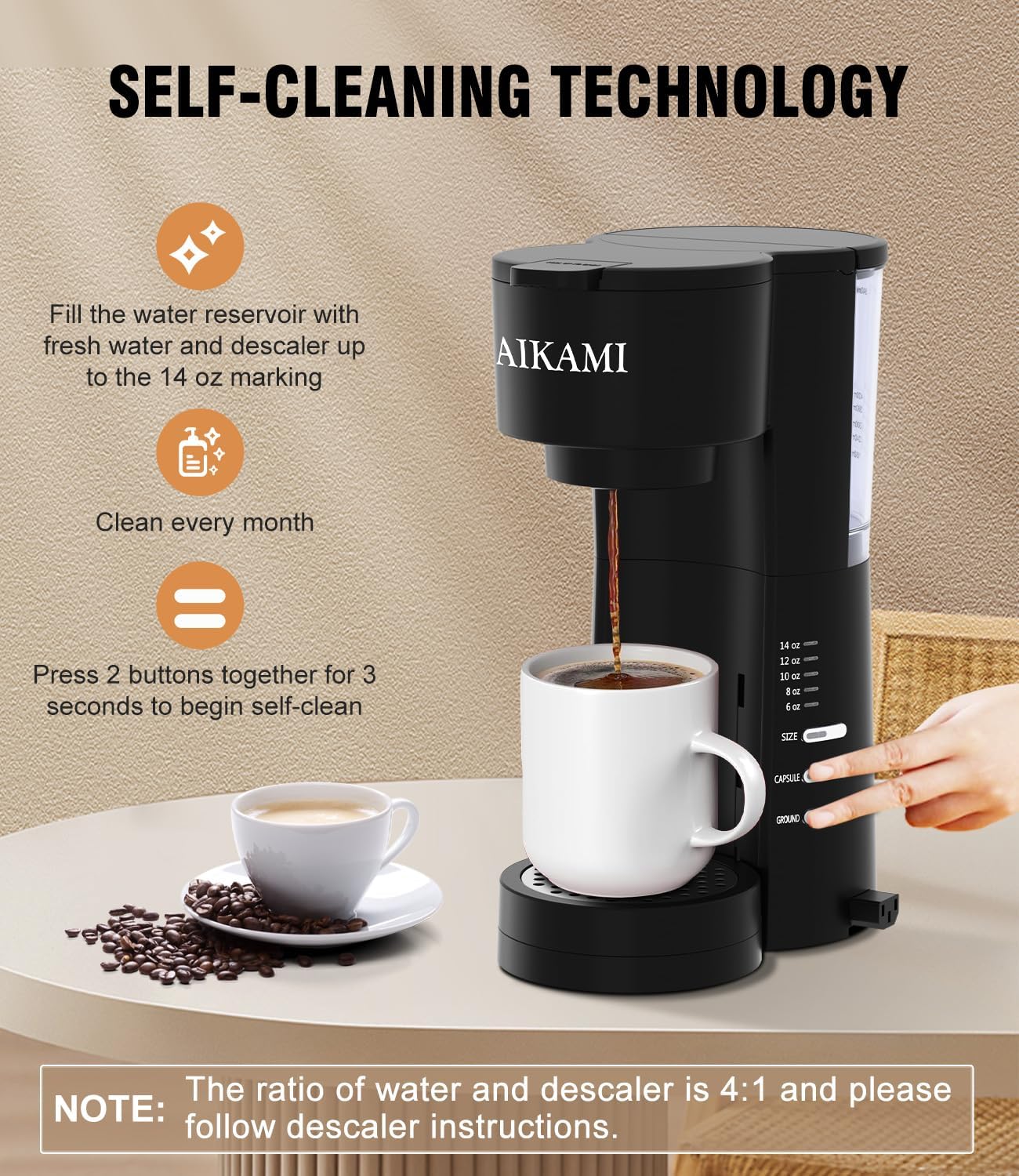 Coffee Maker with Milk Frother, 6-14 Oz Brew Sizes a7