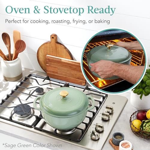 Enamel Cast-Iron Round Dutch Oven with Lid, 6 Quart, Red k7