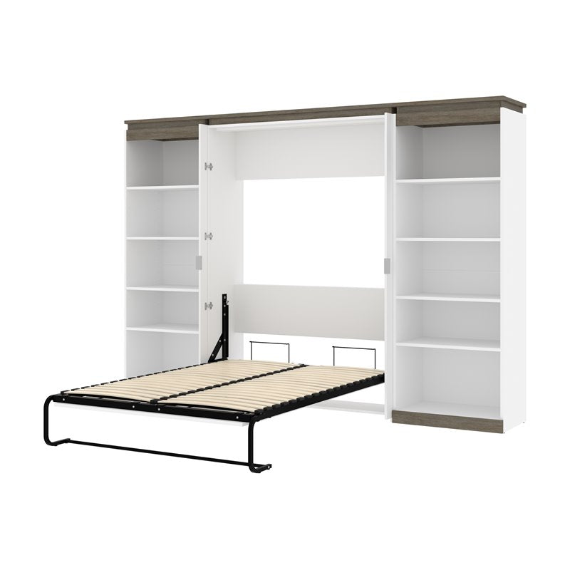 Modern Wood Full Murphy Bed with 2 Bookcases White k7