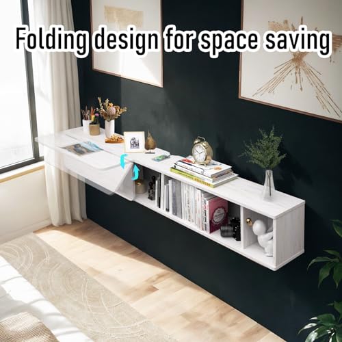 Floating Desk with Storage Shelves, Wall Mounted, Dark Grey k7