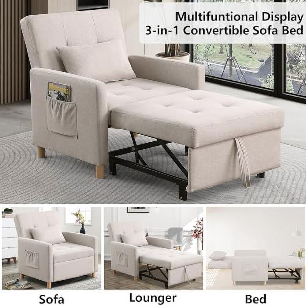 Sleeper Sofa Chair Bed 3-in-1 Convertible Single with Soft Fabric Grey k7
