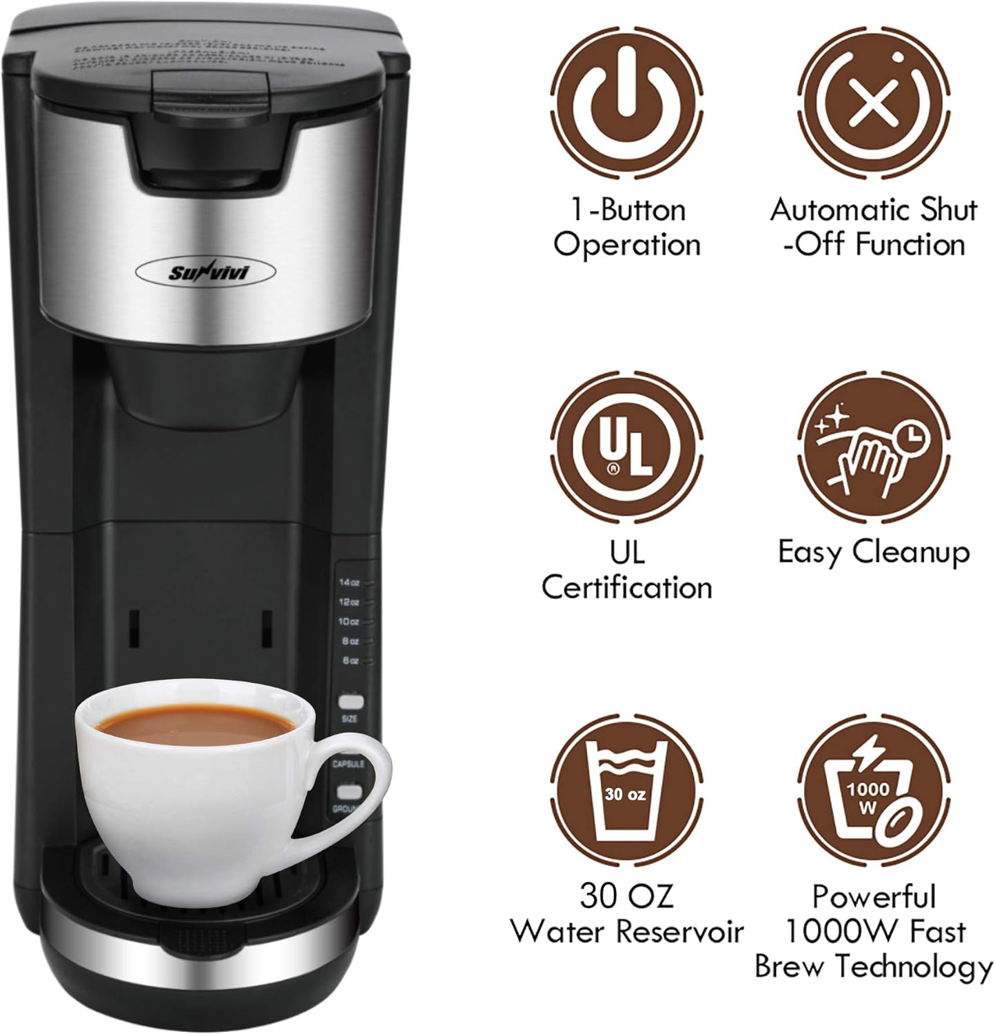 Coffee Maker for K Cup Single Serve with Adjustable Drip Tray a7