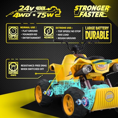 24V Ride on ATV Kids Quad 4-Wheeler Electric 4WD Black k7