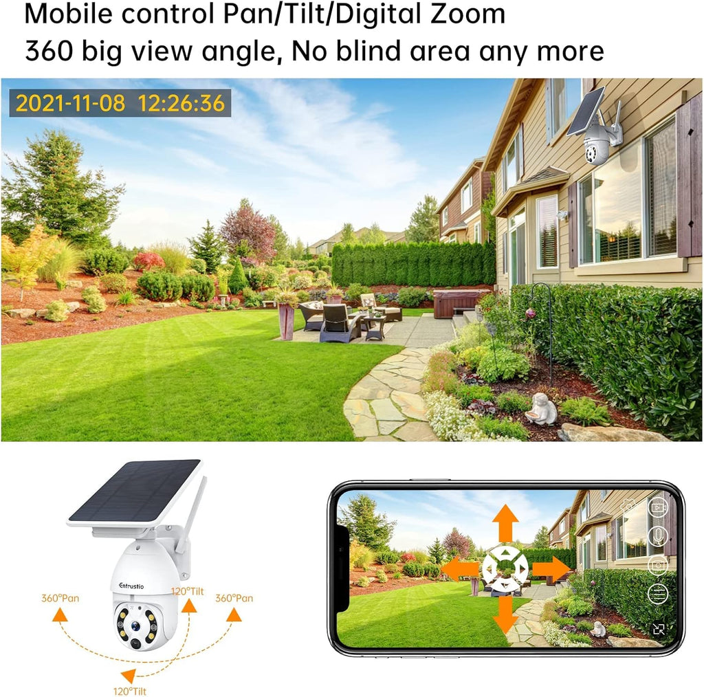 Solar Security Camera Wireless 360° Pan Tilt PIR Motion Detection a7