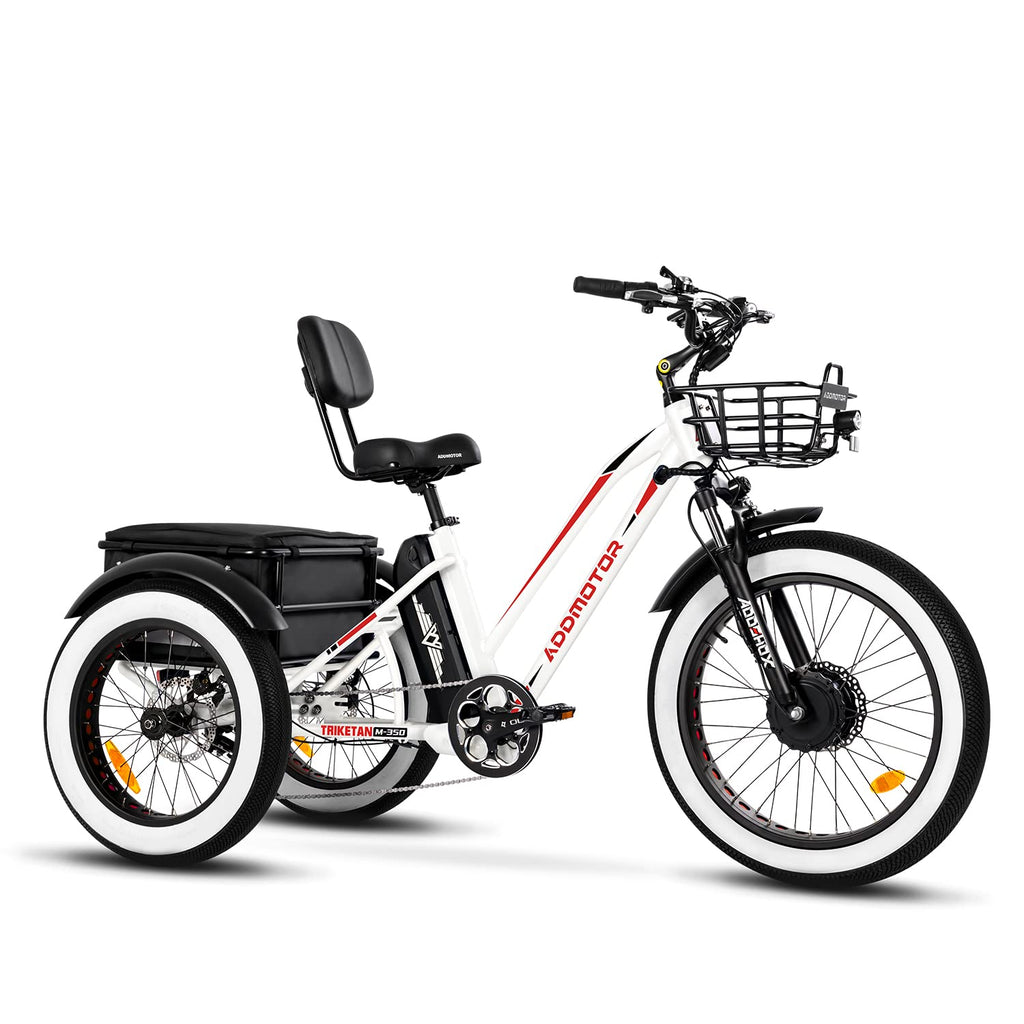 Addmotor Electric Trike for Adults, 3 Wheel Motorized Bicycle with 750W Motor 48V 20Ah Samsung Battery UL Certified, 85MI Long Range, 24" Fat Tire Electric Tricycle, M-350A White