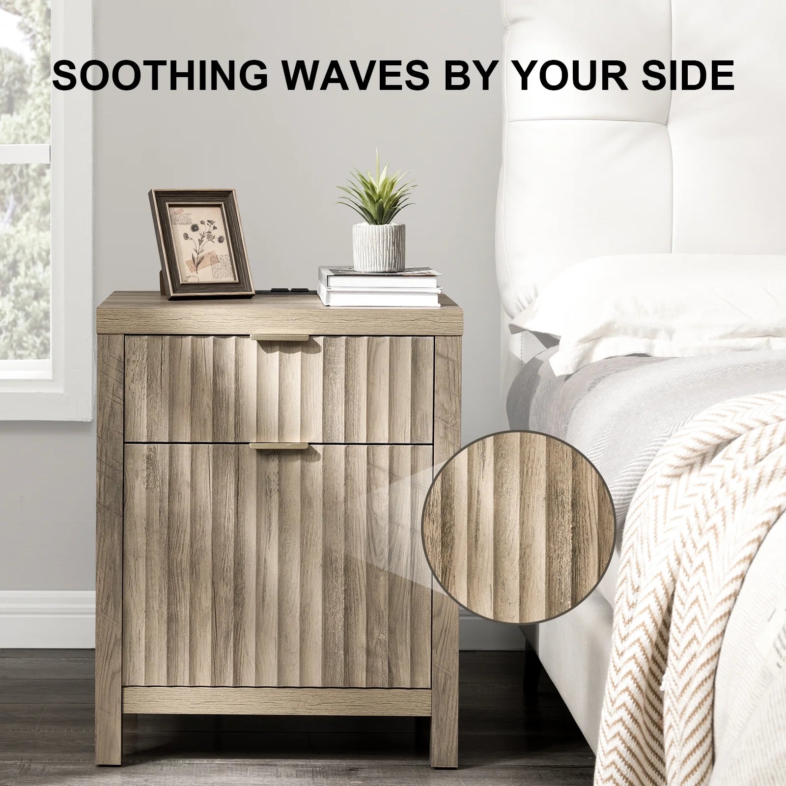 Nightstands with Charging Station and 2 Drawers, Farmhouse Bedside Tables a7k