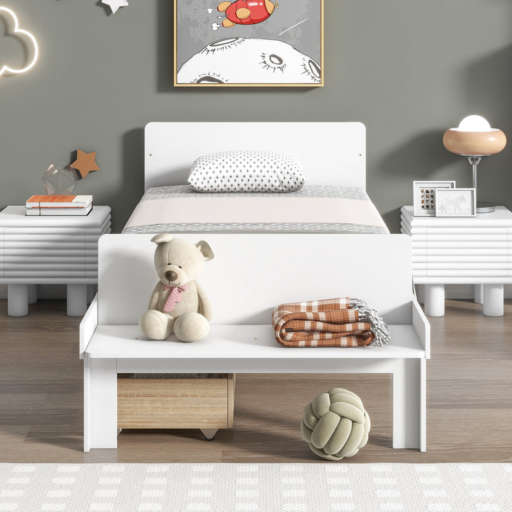 Twin Size Wood Platform Bed Frame with Headboard and 2 Storage Drawers White k7