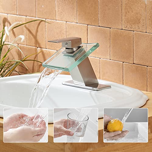 Black Bathroom Faucet Glass Waterfall Single Handle Matte Black a7