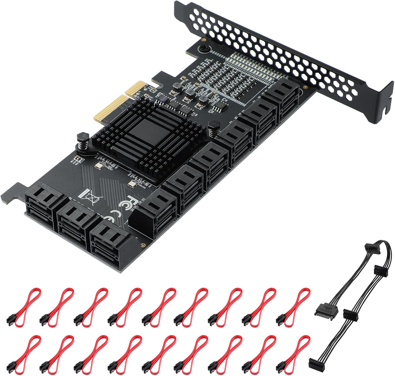 16 Port SATA PCIe Expansion Card with 16 Cables B7k
