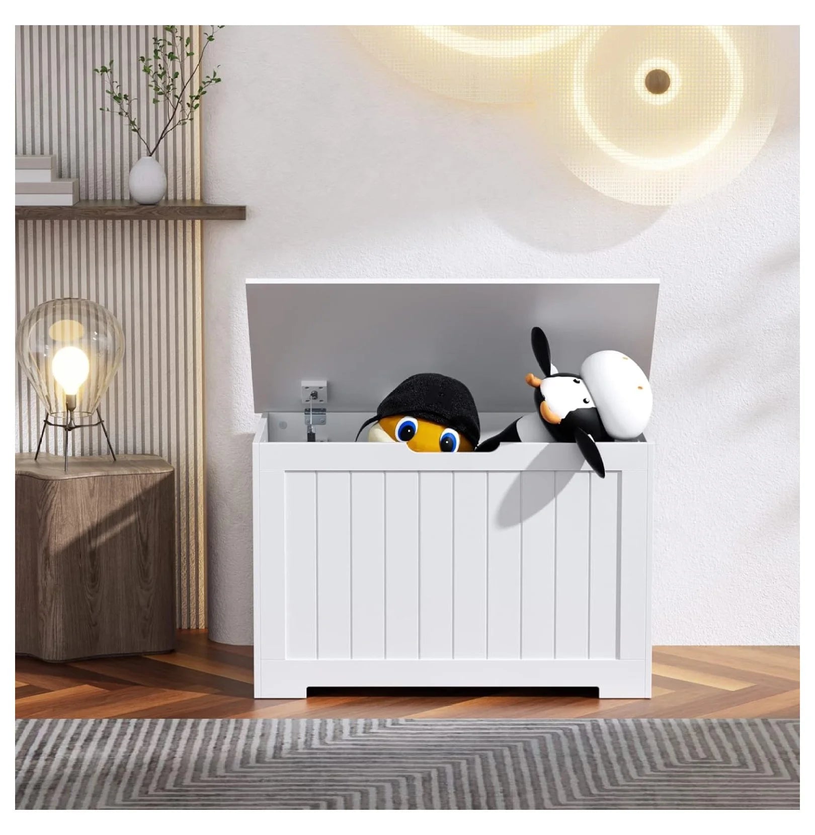 30'' Toy Box Storage Chest with Safety Hinges White k7