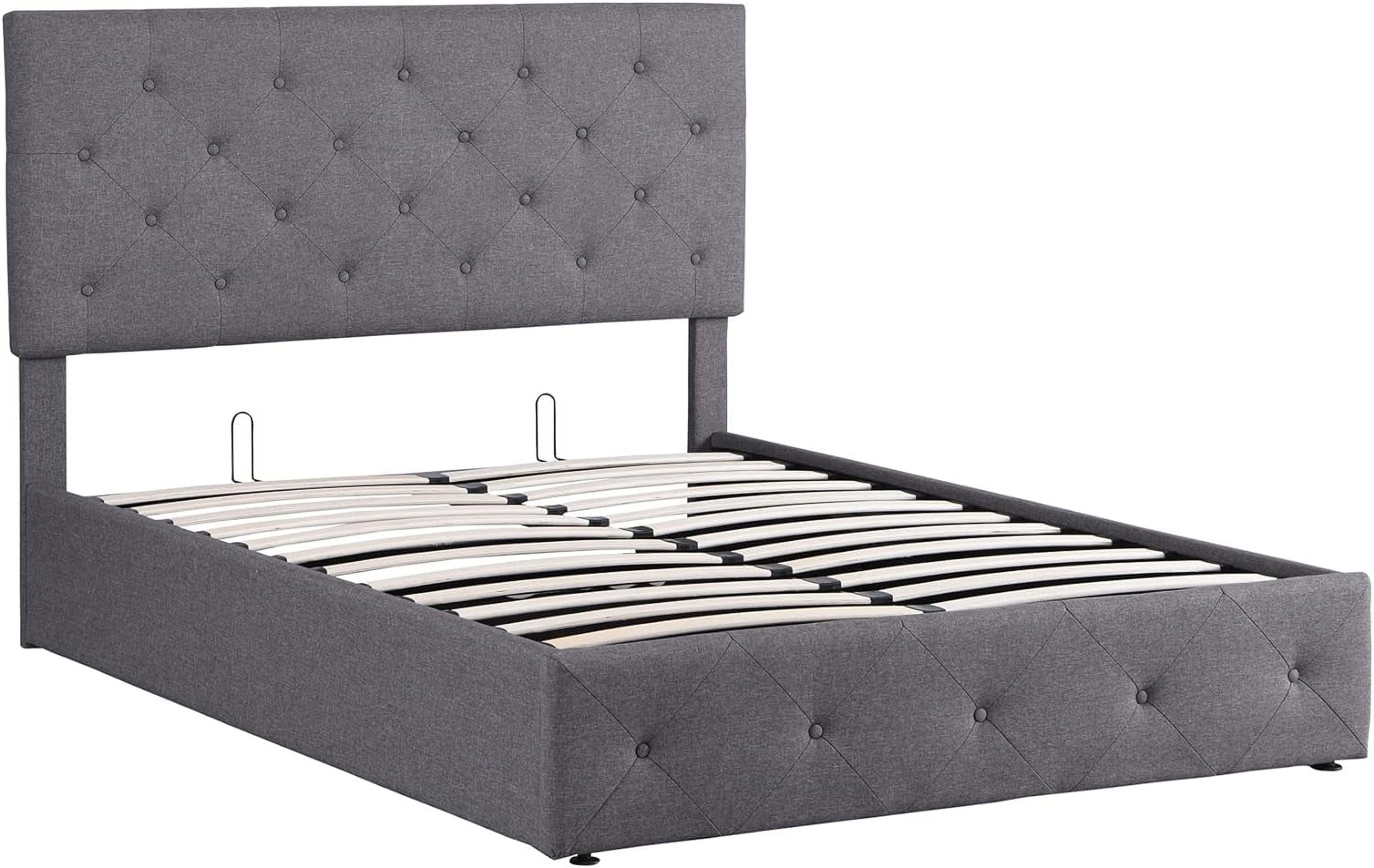 Upholstered Platform Bed with Gas Lift Storage Grey k7