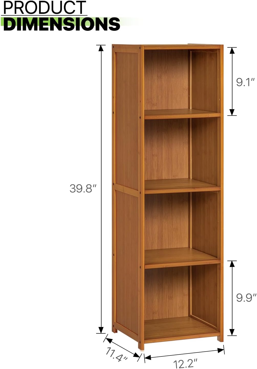 4-Tier Narrow Bookcase Brown Bamboo Storage Cabinet A7