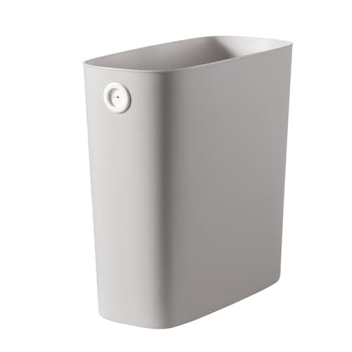 Bathroom Trash Can, Slim Shape Plastic Rectangular Garbage Can with Trash Liner Holder for Kitchen, Bedroom, Living Room, Small Indoor Waste Basket, 1.8 Gallon/ 7 Liter, White