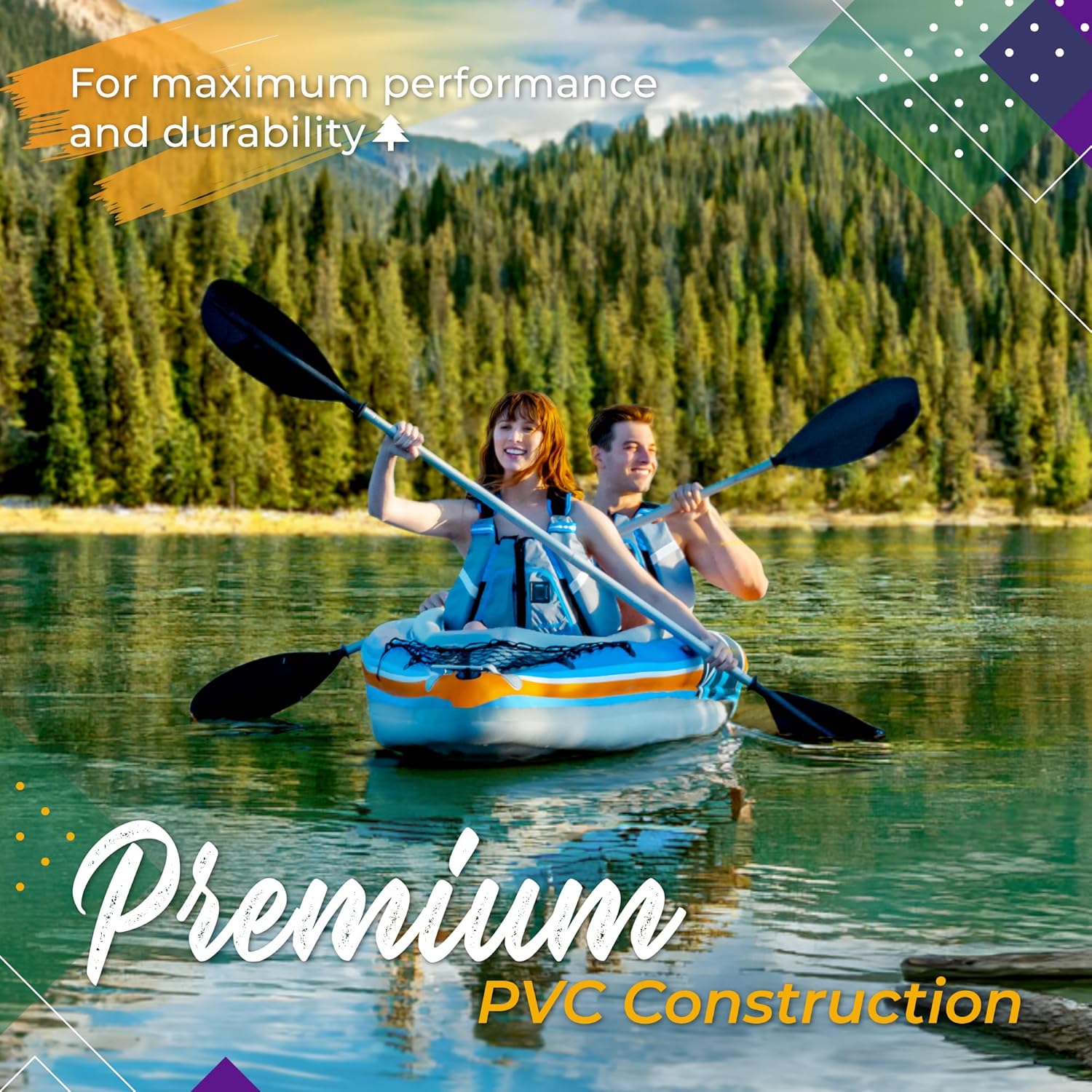 Inflatable Tandem Kayak with Aluminum Oars and Pump 7k