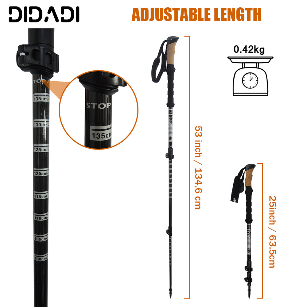 Carbon Fiber Hiking Poles Anti-Shock Quick Lock Lightweight Adjustable Trekking Sticks A7