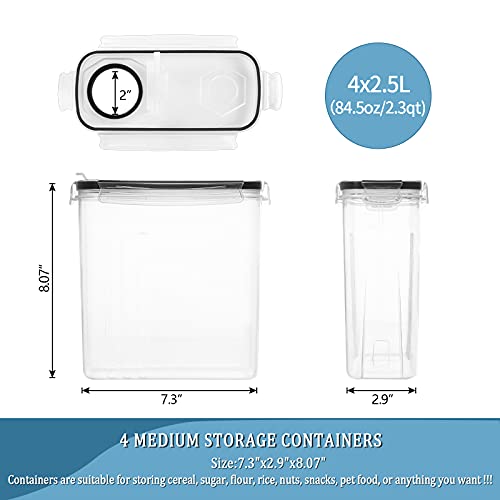 Airtight Cereal Storage Container with Lid 4 Pack 2.5L k7