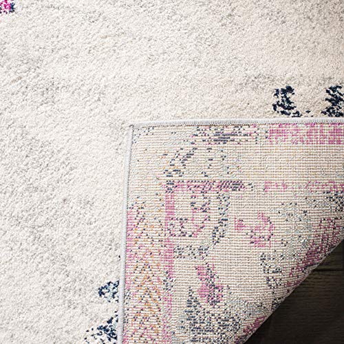 Runner Rug 2x6 Ivory Fuchsia Medallion Distressed k7