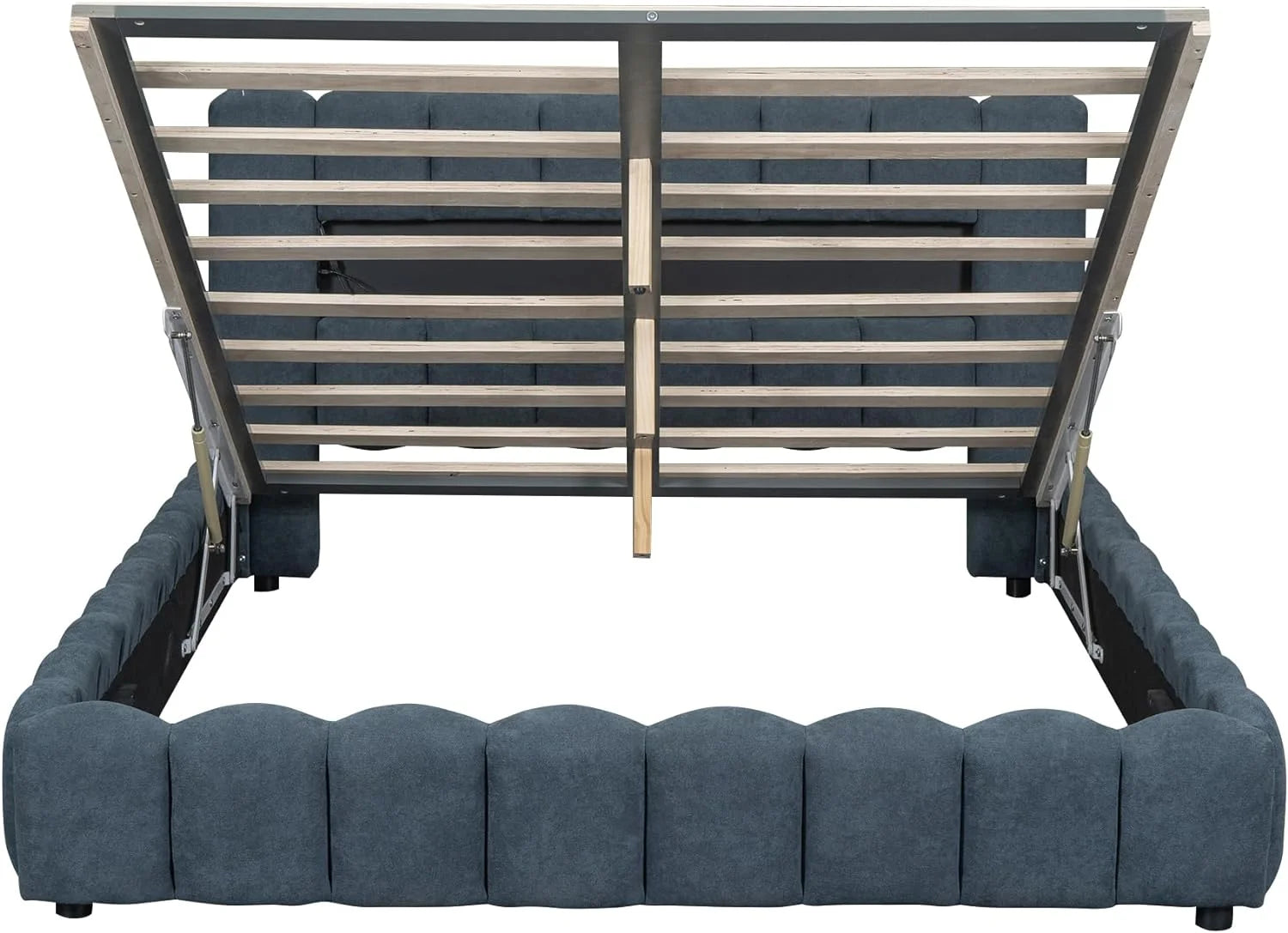 Upholstered Queen Bed with Lift-Up Storage and LED Headboard a7