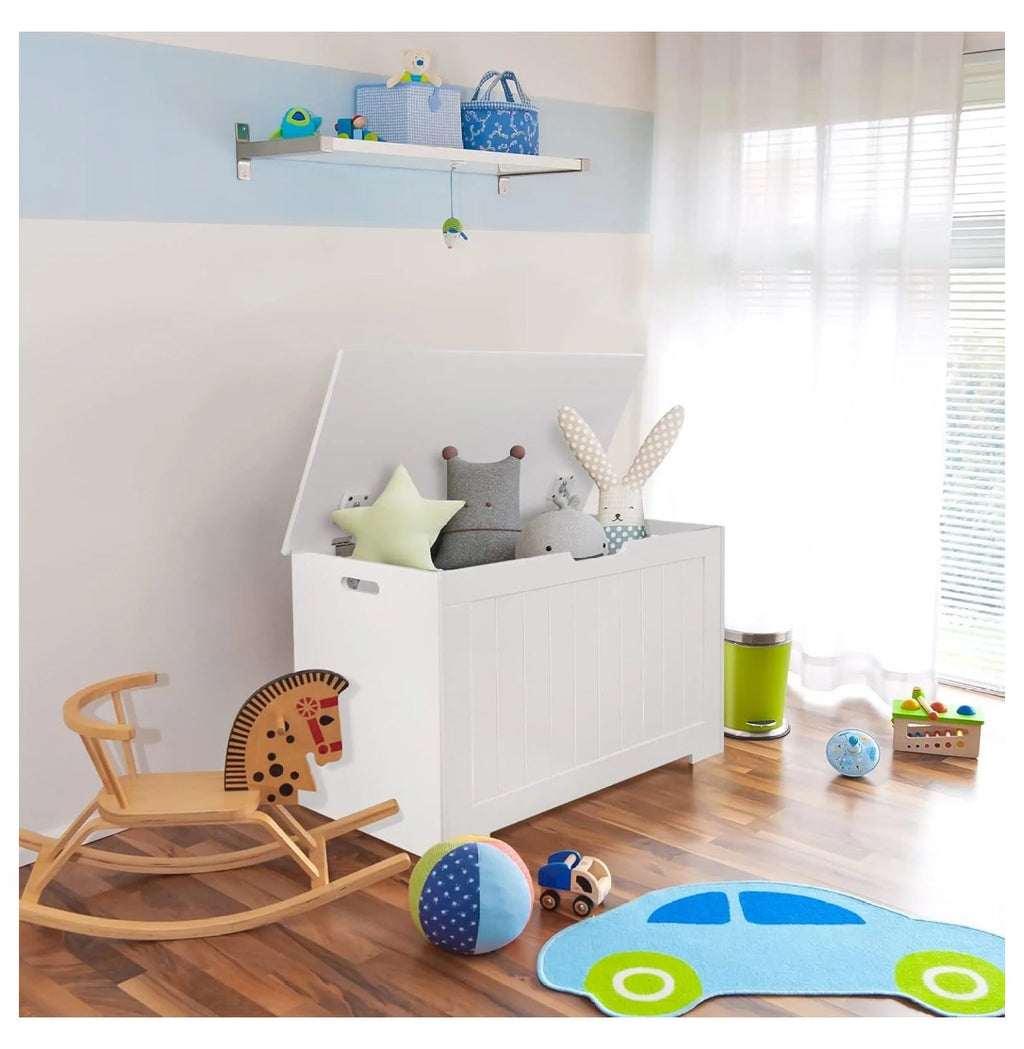 30'' Toy Box Storage Chest with Safety Hinges White k7
