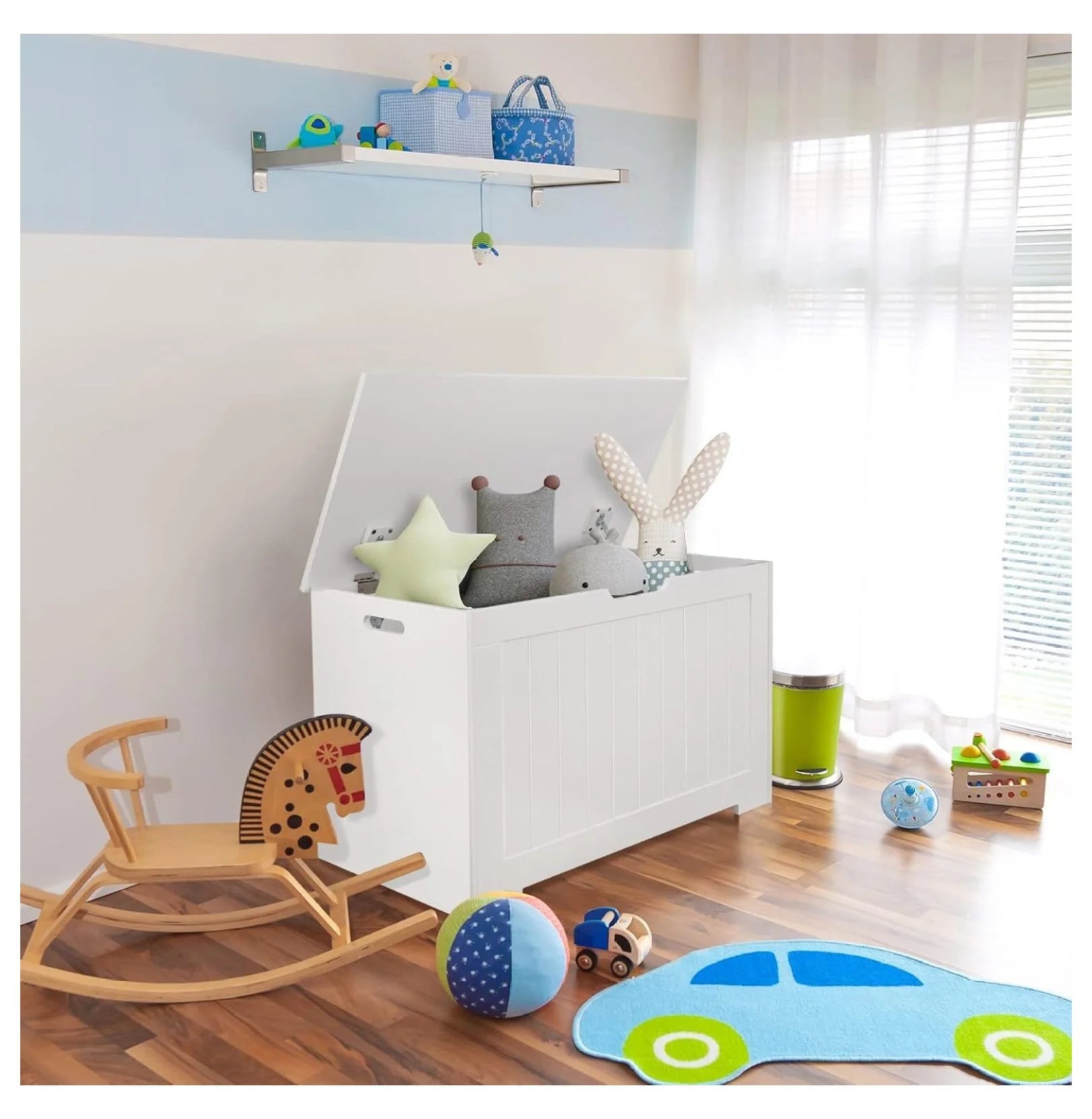 30'' Toy Box Storage Chest with Safety Hinges White k7