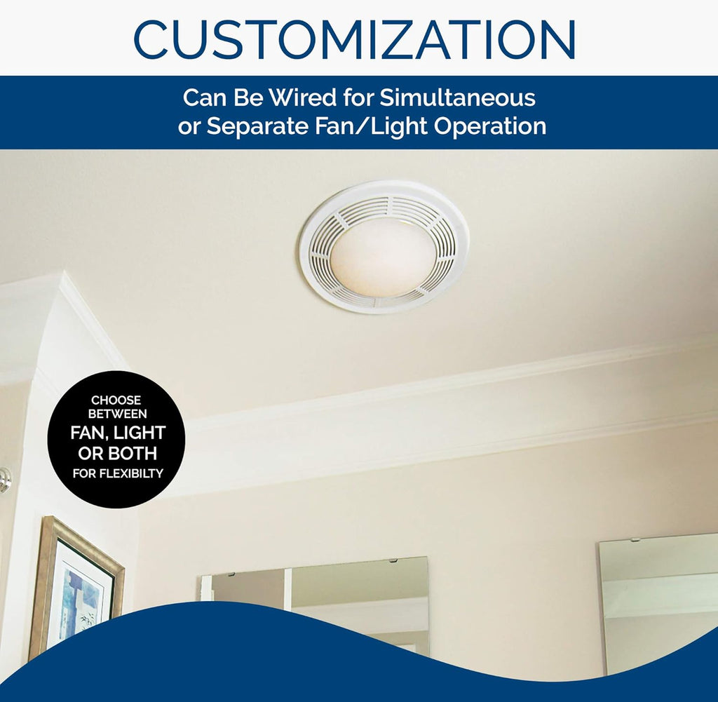 Bathroom Ceiling Exhaust Fan with Light and Glass Lens 7k
