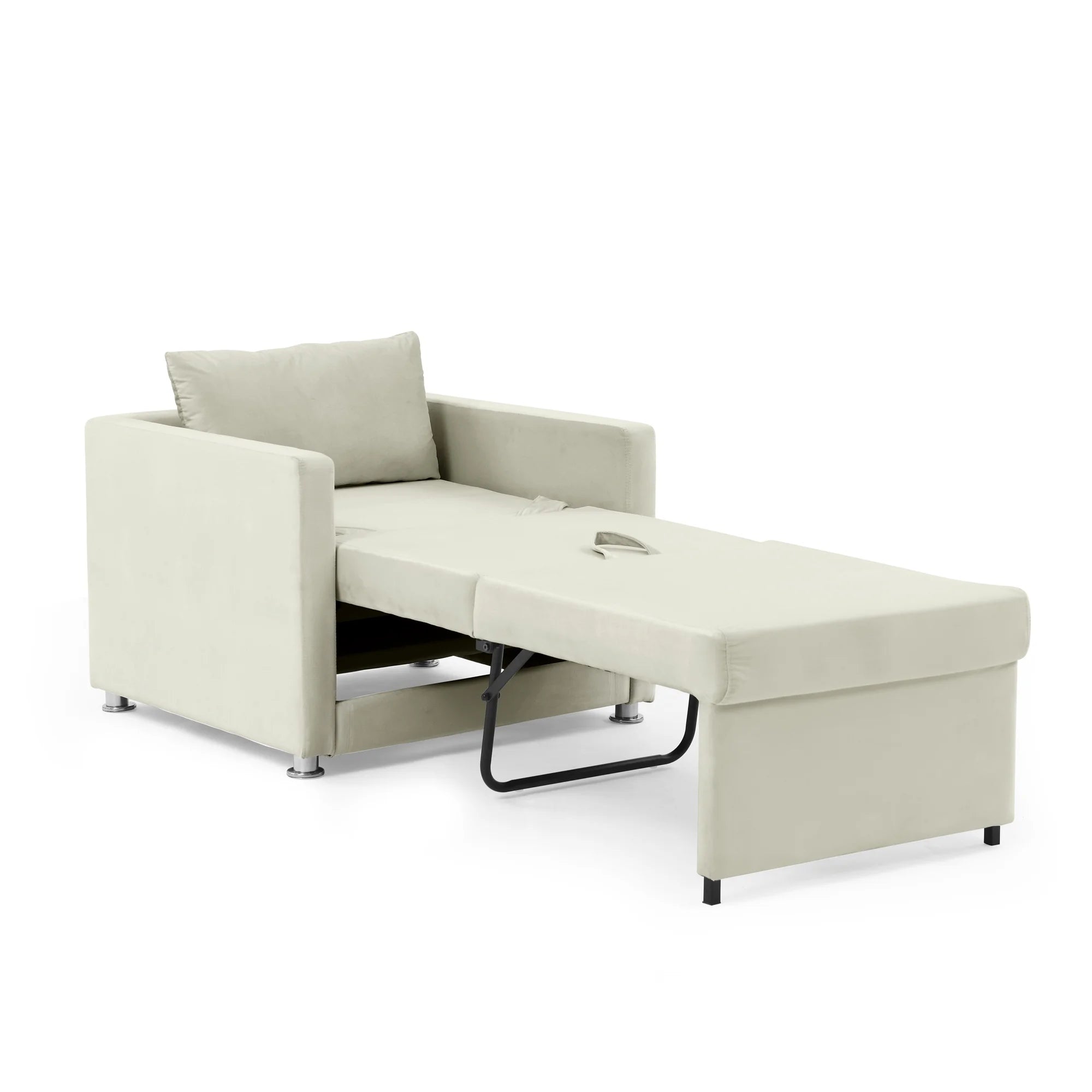 Sofa Bed Chair 2-in-1 Convertible Lounger Beige Velvet q7