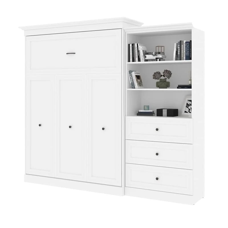 Wood Queen Murphy Bed with Drawers White k7