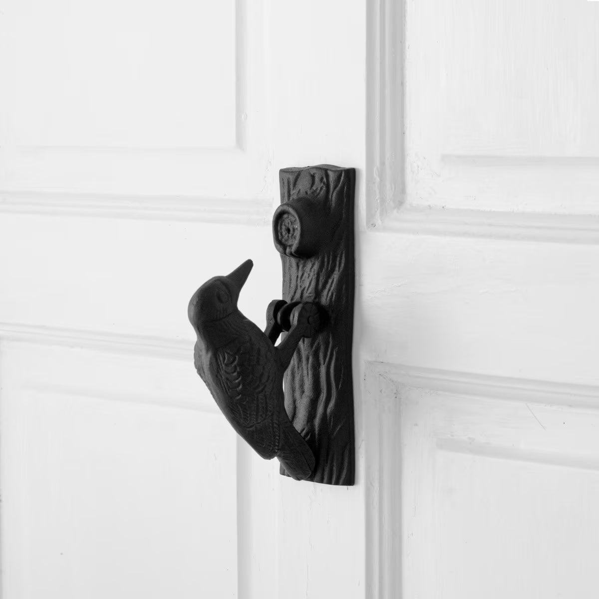 Renovators Supply Black Cast Iron Door Knocker, Woodpecker Design, Rustproof, 6.5in High
