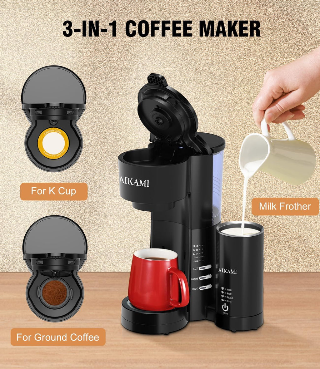 Coffee Maker with Milk Frother, 6-14 Oz Brew Sizes a7