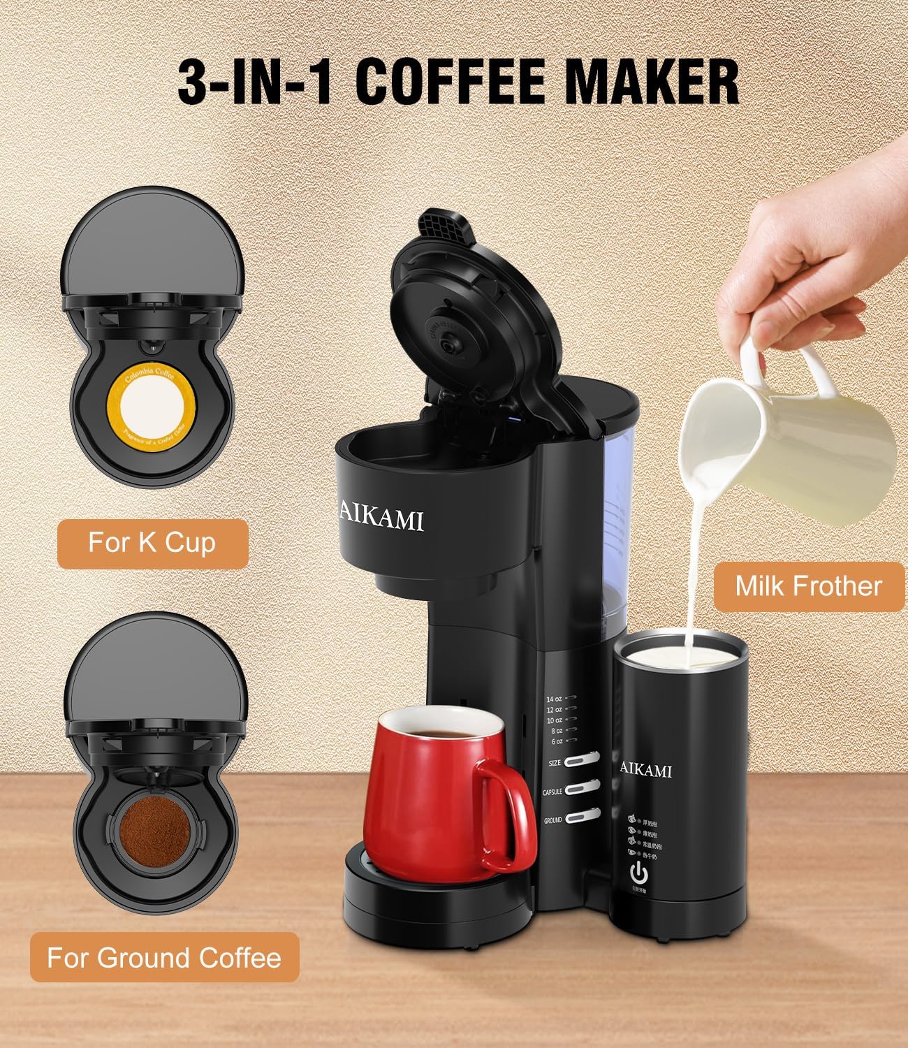 Coffee Maker with Milk Frother, 6-14 Oz Brew Sizes a7