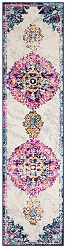 Runner Rug 2x6 Ivory Fuchsia Medallion Distressed k7