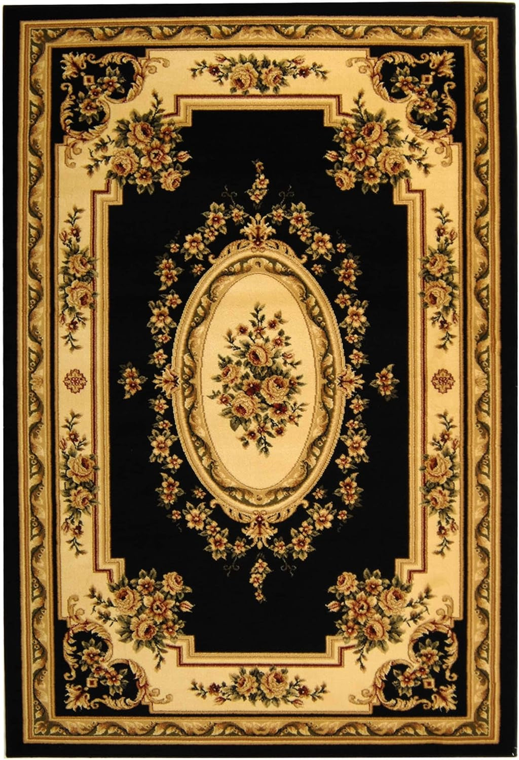 Area Rug 5'3" x 7'6" Black Ivory Medallion Design A7