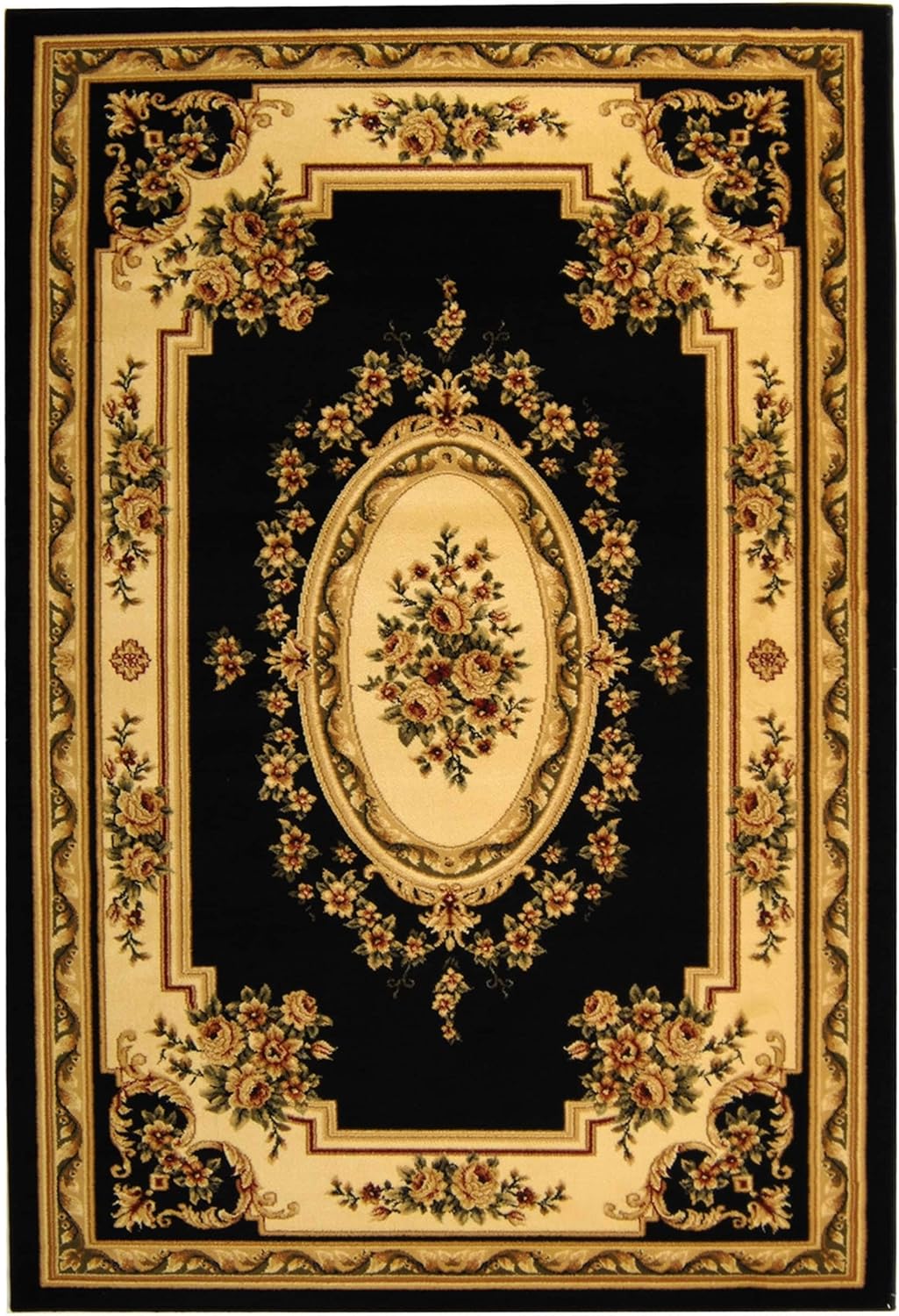 Area Rug 5'3" x 7'6" Black Ivory Medallion Design A7