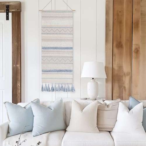 Boho Woven Wall Tapestry Cream Beige Tassel Decor 16x39 in Q7