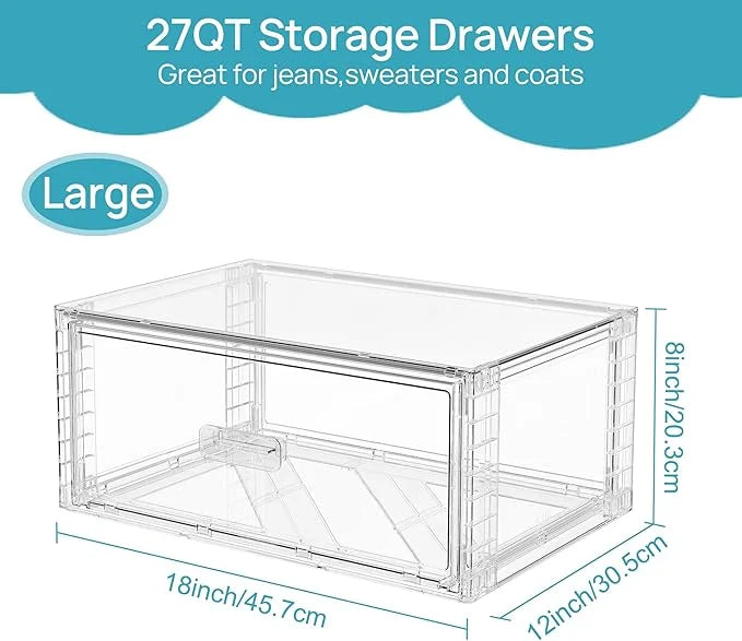 Clear Stackable Storage Drawers 27QT Plastic Organizer a7