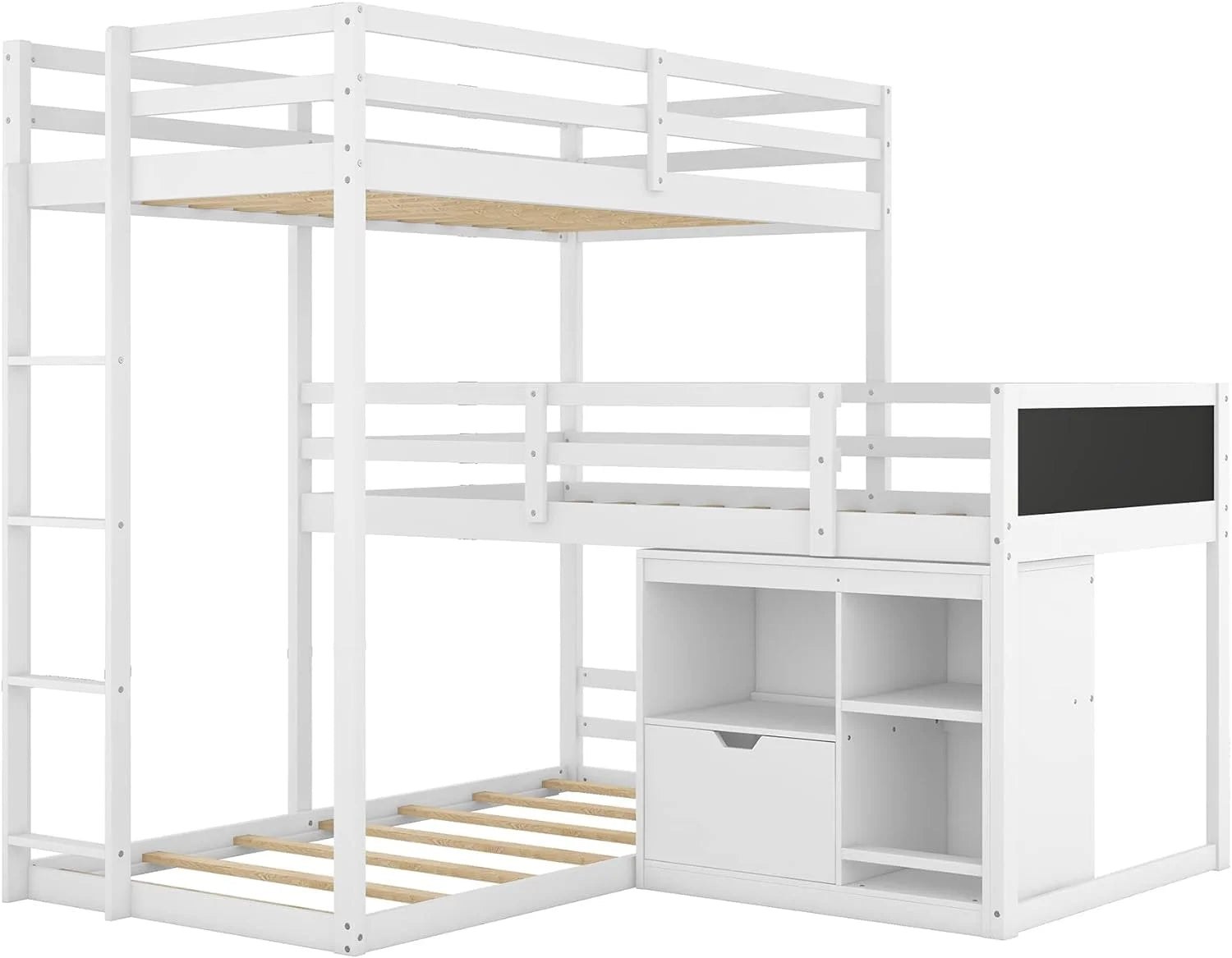 Triple Bunk Bed with Cabinet and Ladder White 7k